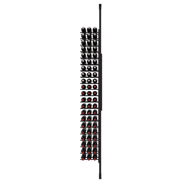 Ultra Floor-to-Ceiling Mounted 1-Sided Wine Rack Display (63 Bottles) - front view with wine bottles