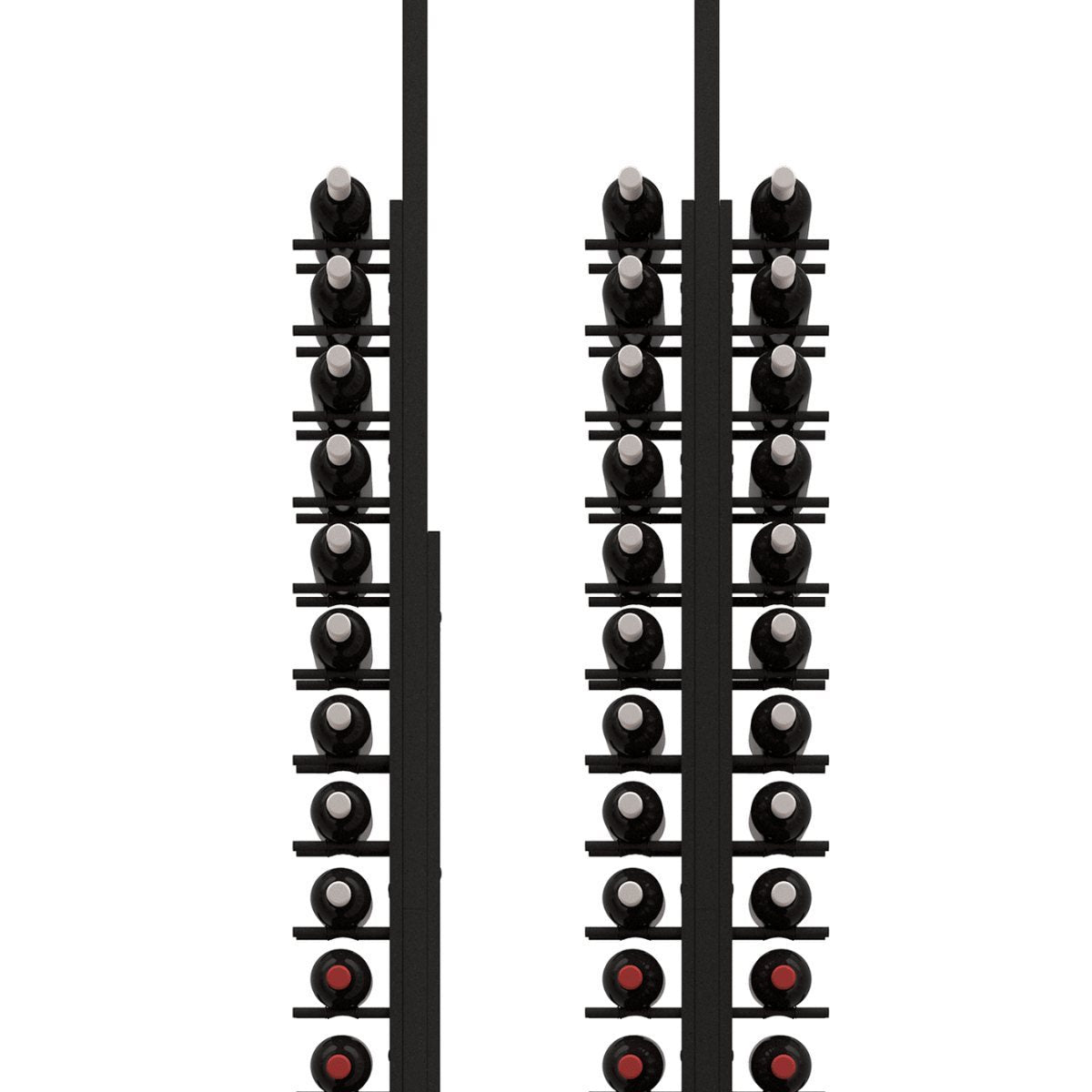Ultra Floor-to-Ceiling Mounted 2-Sided Wine Rack Display (42 Bottles) - storage and depth size shown