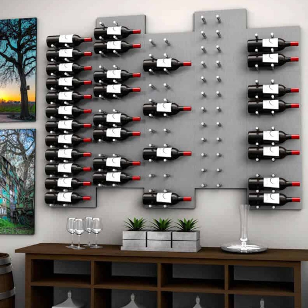 Ultra Fusion 3FT Label Out Wine Wall Alumasteel (9-27 Bottles) - Modern wall-mounted wine rack with horizontal bottle display
