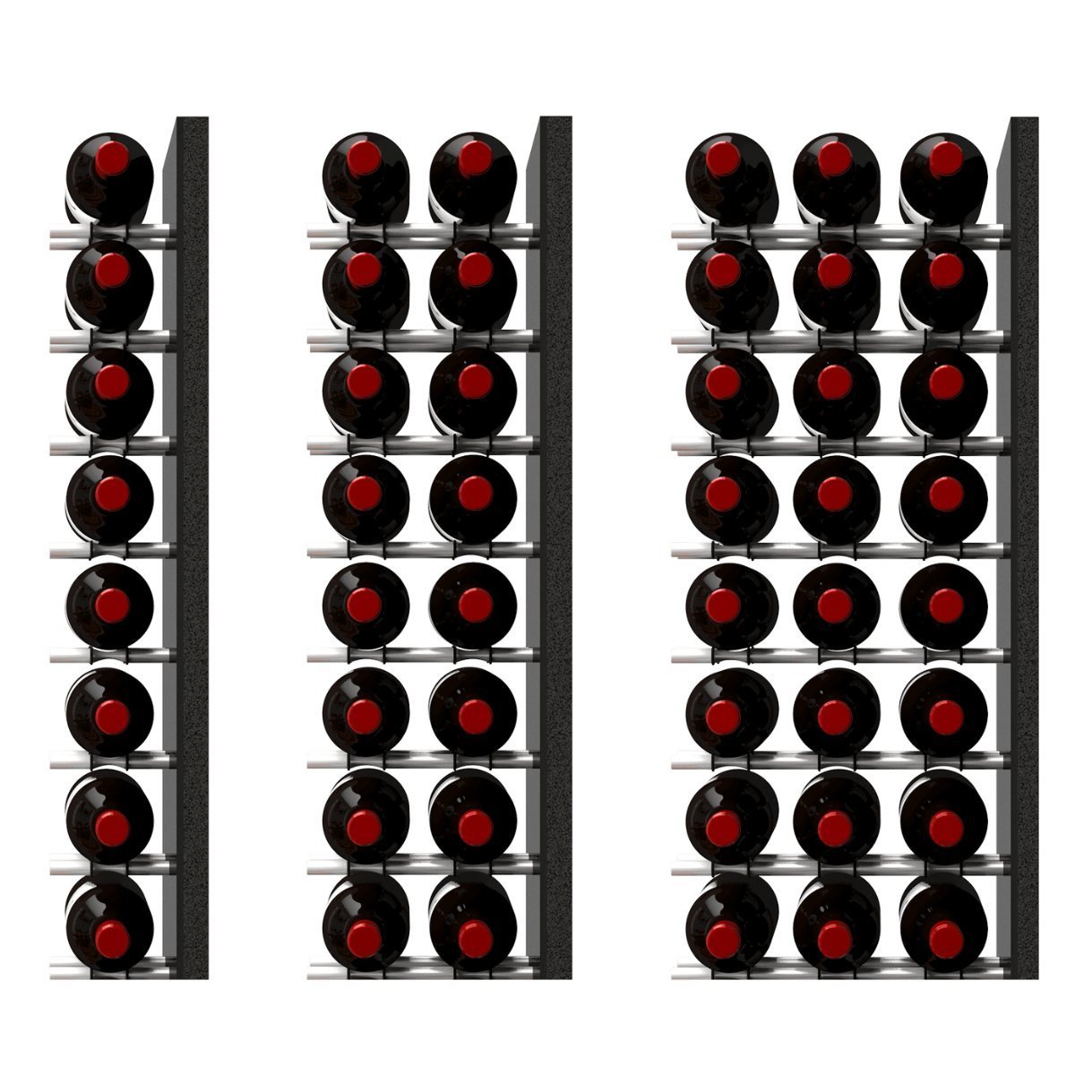 Ultra Fusion 3FT Label Out Wine Wall Alumasteel (9-27 Bottles) - Three Depth Options Shown