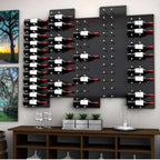 Ultra Fusion 3FT Label Out Wine Wall Black Acrylic (9-27 Bottles) - Modern wall-mounted wine rack with horizontal bottle display above a wooden cabinet