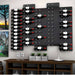Ultra Fusion 3FT Label Out Wine Wall Black Acrylic (9-27 Bottles) - Modern wall-mounted wine rack with horizontal bottle display above a wooden cabinet