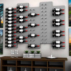Ultra Fusion 4FT Label Out Wine Wall Alumasteel (12-36 Bottles) - Modern wall-mounted wine rack with staggered bottle display above console table