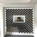 Ultra Fusion Panel Wine Rack – Alumasteel Cork-Out - Backlit wine wall with bottles arranged in a diagonal pattern around a central display shelf