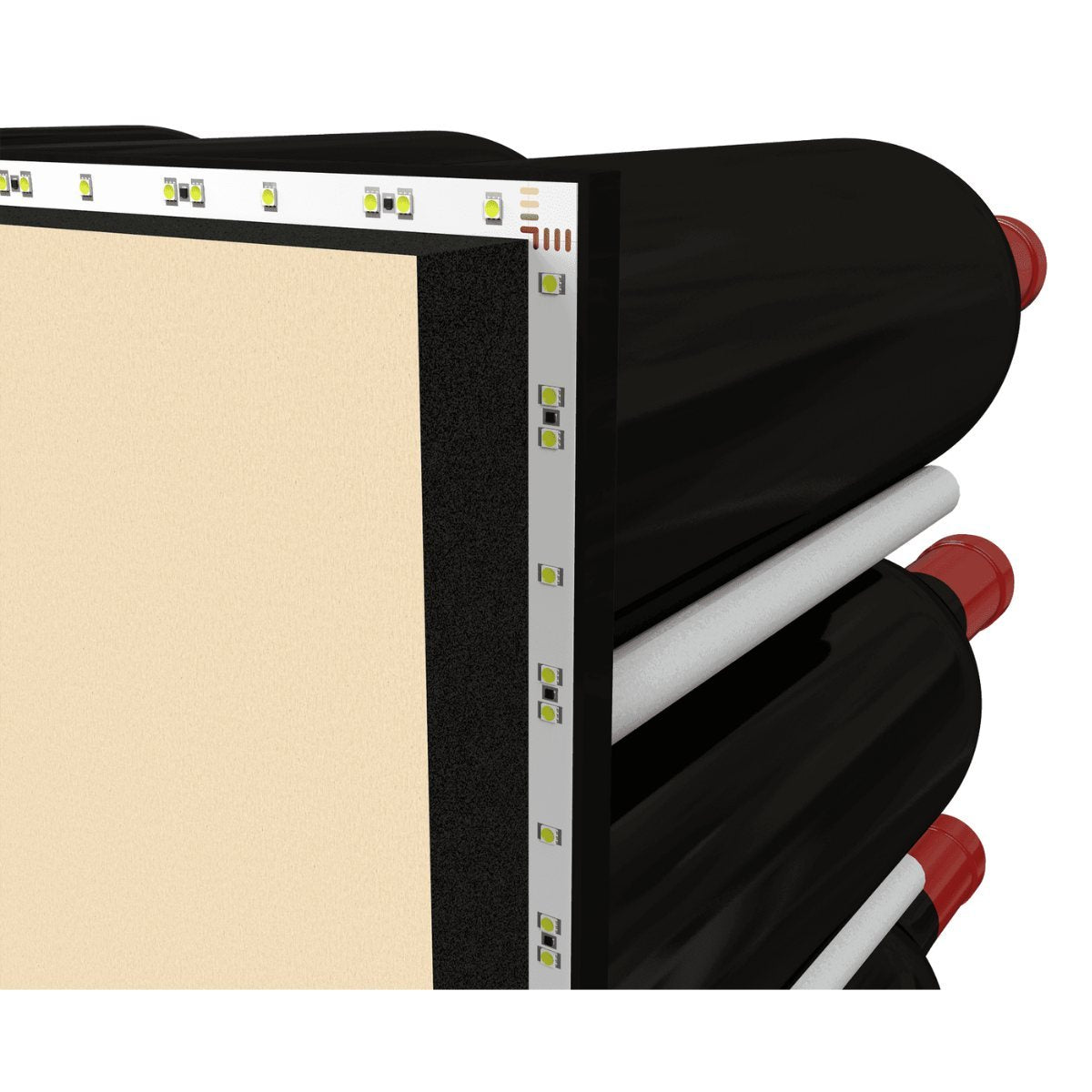 Ultra Fusion Panel Wine Rack – Alumasteel Cork-Out - Close-up of an LED lighting strip integrated into a wine rack panel