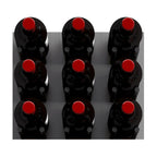 Ultra Fusion Panel Wine Rack – Black Acrylic Cork-Out - Wall-mounted wine rack holding three bottles in a cork out  display