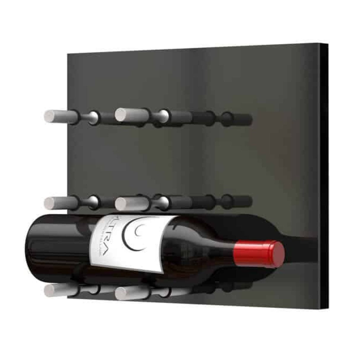Ultra Fusion Panel Wine Rack – Black Acrylic Label-Out - Single Depth - Satin Aluminum