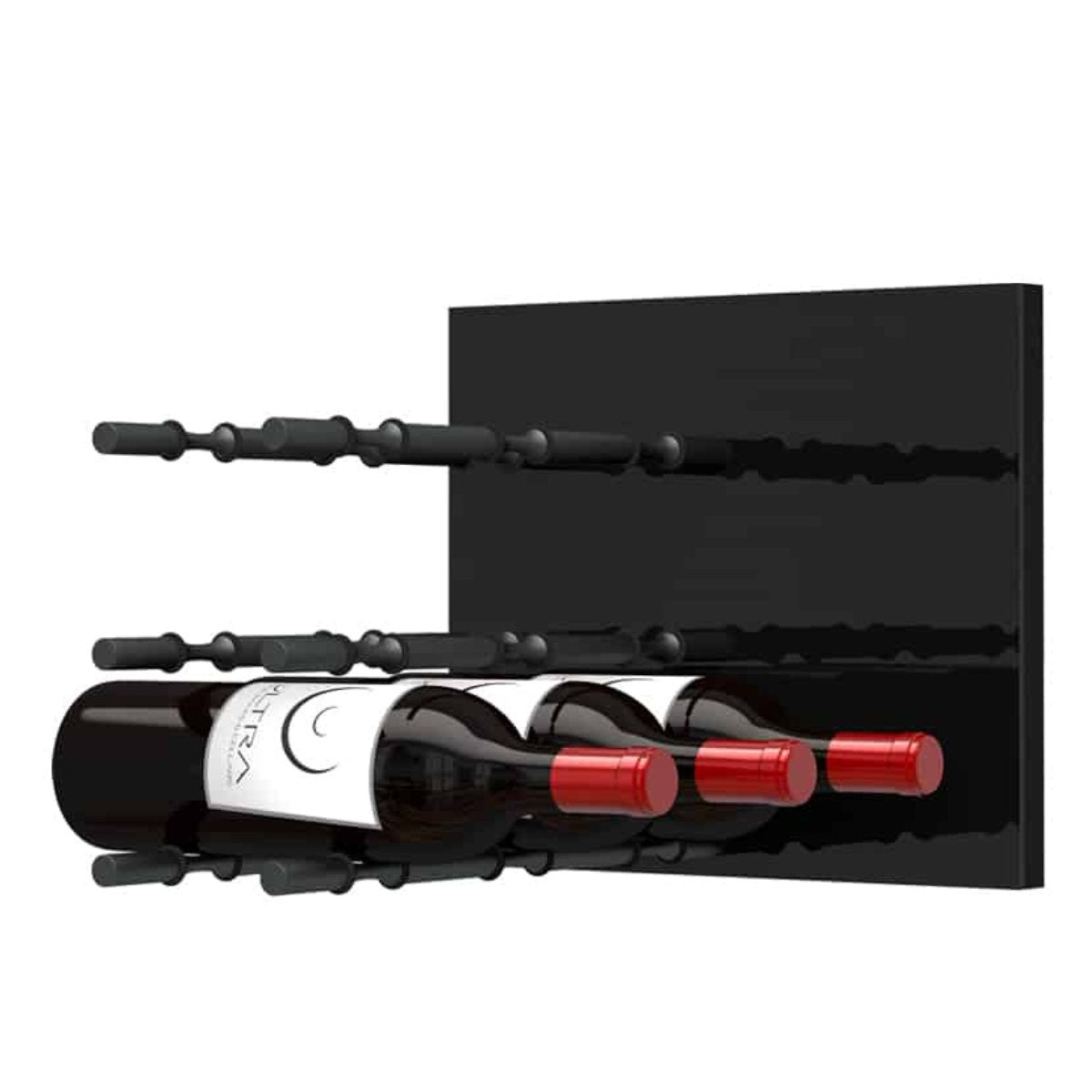 Ultra Fusion Panel Wine Rack – Black Acrylic Label-Out - Triple Depth - Matte Black Color
