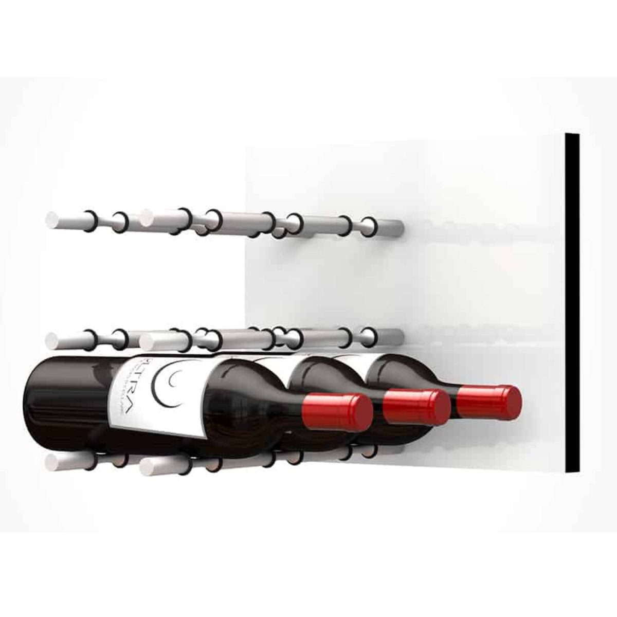 Ultra Fusion Panel Wine Rack – White Acrylic Label-Out - Triple Depth - Satin Aluminum Color