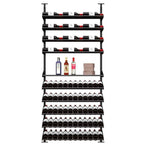 Ultra Showcase Featured Centerpiece Kit (90-100 Bottles) - Single-column floor-to-ceiling wine rack system with mixed-use shelves, storing bottles label-forward and featuring a middle section for liquor and boxes triple deep