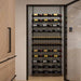Ultra Showcase Featured Display Kit (78 - 105 Bottles) - Compact glass-enclosed wine cellar with sleek black wall-mounted racks, neatly arranged to showcase bottles label-forward in an organised, modern design