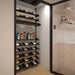 Ultra Showcase Featured Exhibition Kit (60 - 80 Bottles) - Modern glass-enclosed wine cellar with black label-forward racks holding wine bottles in an organised display double deep