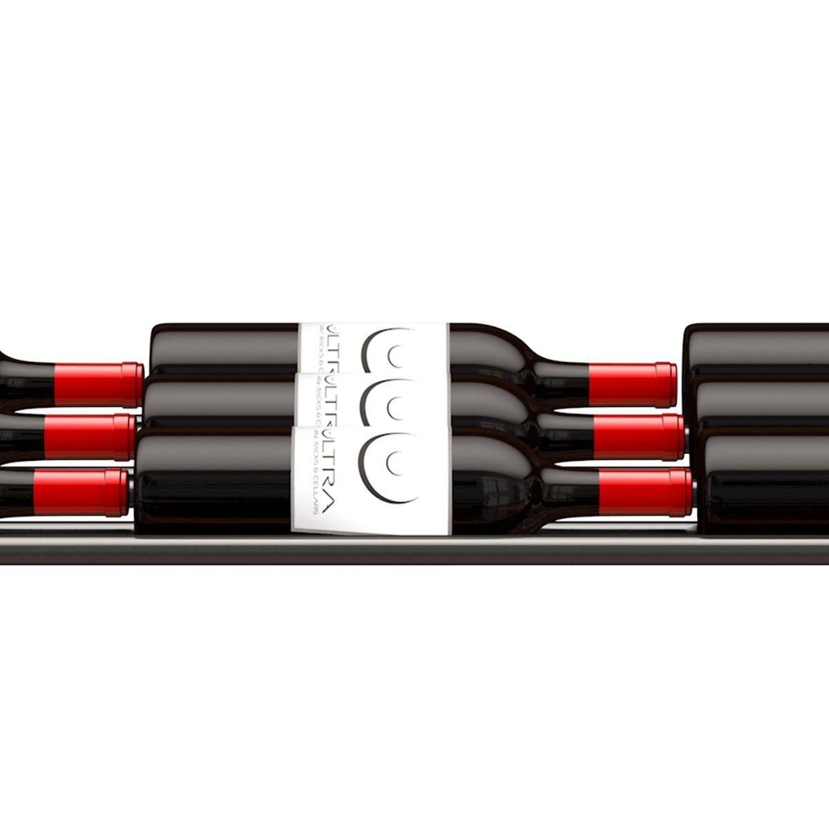 Ultra Showcase Series - Cascading Row (6 - 9 Bottles) - Close-up view of the wine and the rack