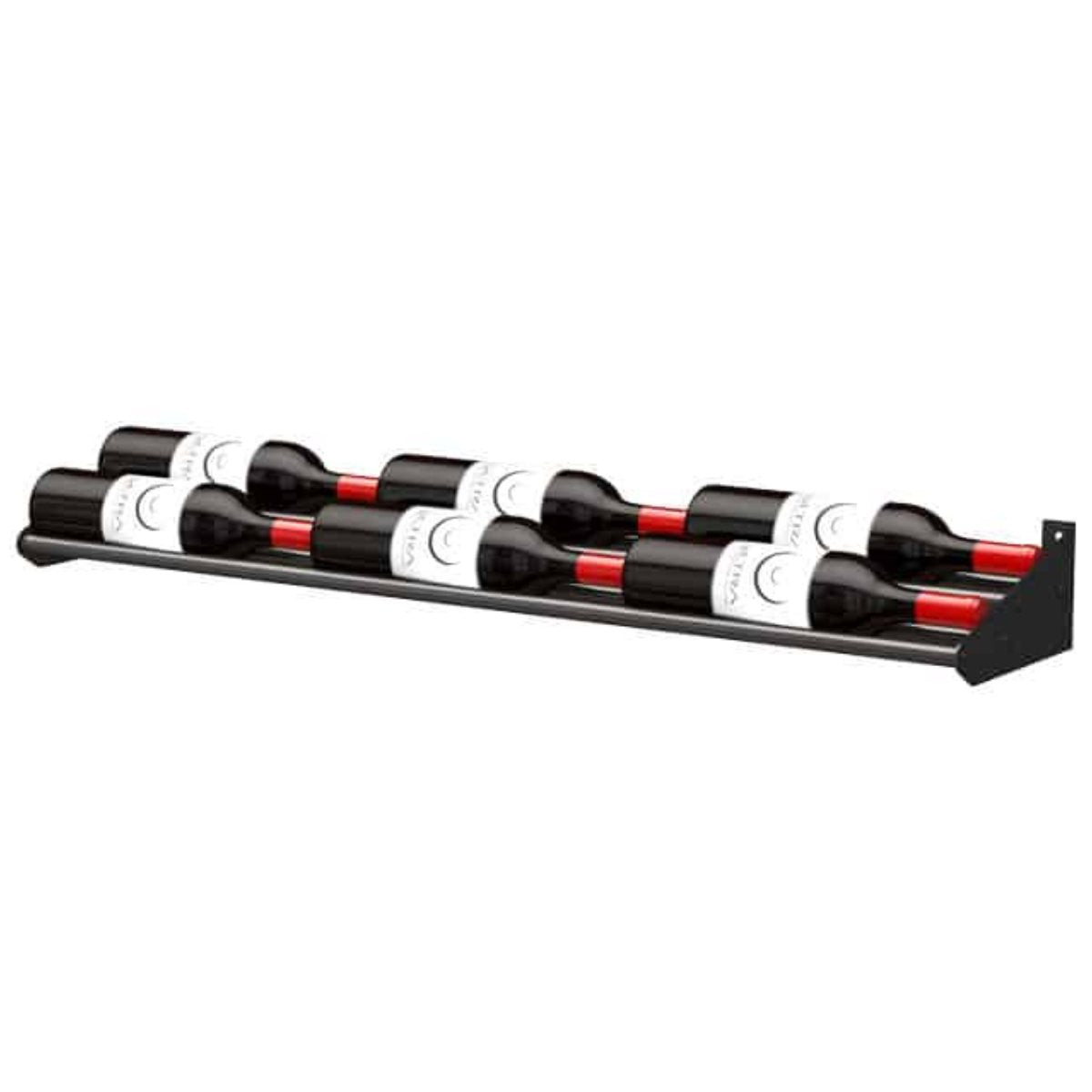 Ultra Showcase Series - Cascading Row (6 - 9 Bottles) - Double Deep wall-mounted black metal wine rack