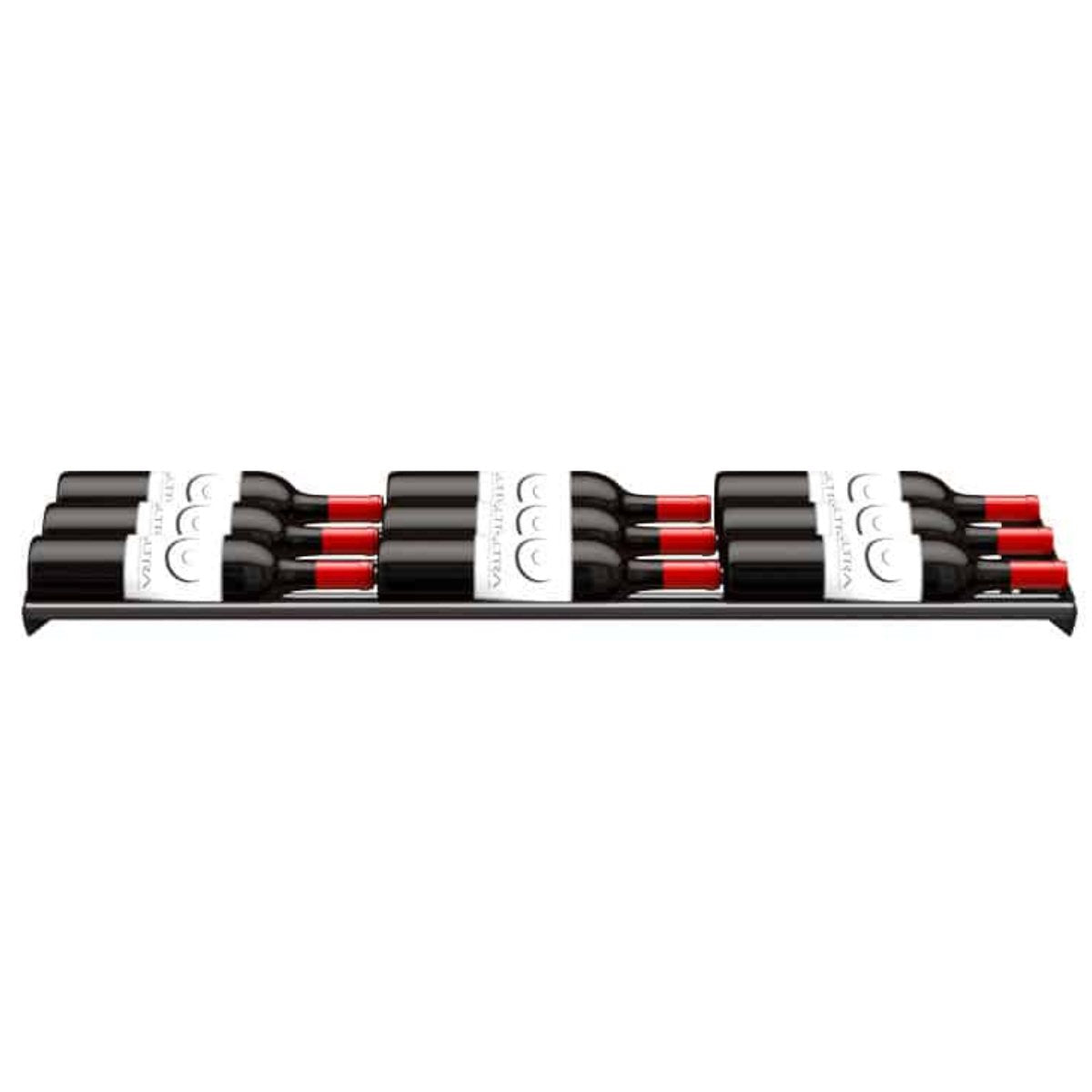 Ultra Showcase Series - Cascading Row (6 - 9 Bottles) - Triple Deep wall-mounted black metal wine rack front view