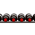 Ultra Showcase Series - Cork-Out Row (12 Bottles) - Black horizontal wine rack holding wine bottles close up view