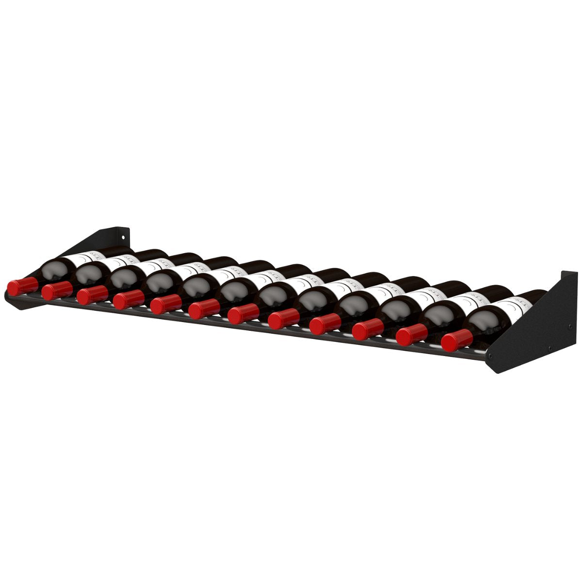 Ultra Showcase Series - Cork-Out Row (12 Bottles) - Black horizontal wine rack holding wine bottles front view