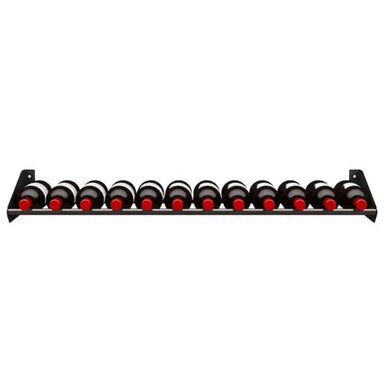 Ultra Showcase Series - Cork-Out Row (12 Bottles) - Black metal wall-mounted wine rack frame with bottles front view