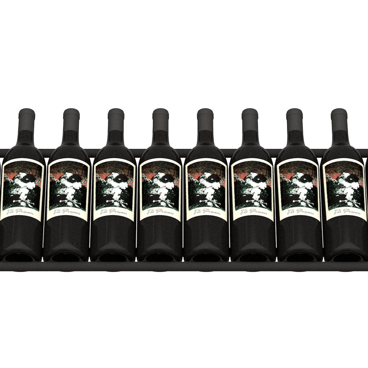 Ultra Showcase Series - Display Row (12 Bottles) - Black horizontal wine rack holding wine bottles close up front view