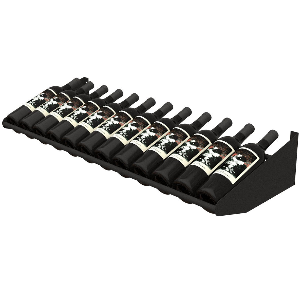 Ultra Showcase Series - Display Row (12 Bottles) - Black horizontal wine rack holding wine bottles side view
