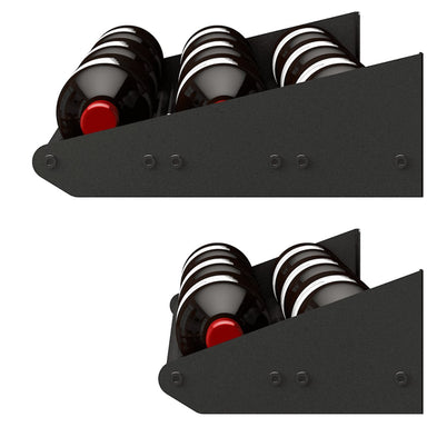 Ultra Showcase Series - Horizontal Row (6 - 9 Bottles) - Close-up of black metal wine rack holding bottles horizontally with secure side panels