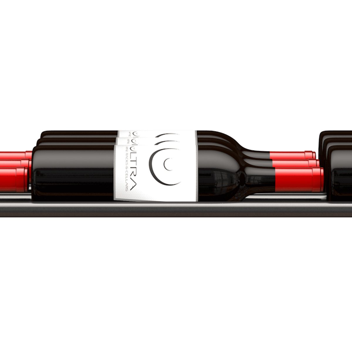 Ultra Showcase Series - Horizontal Row (6 - 9 Bottles) - Close-up view of the wine and the rack