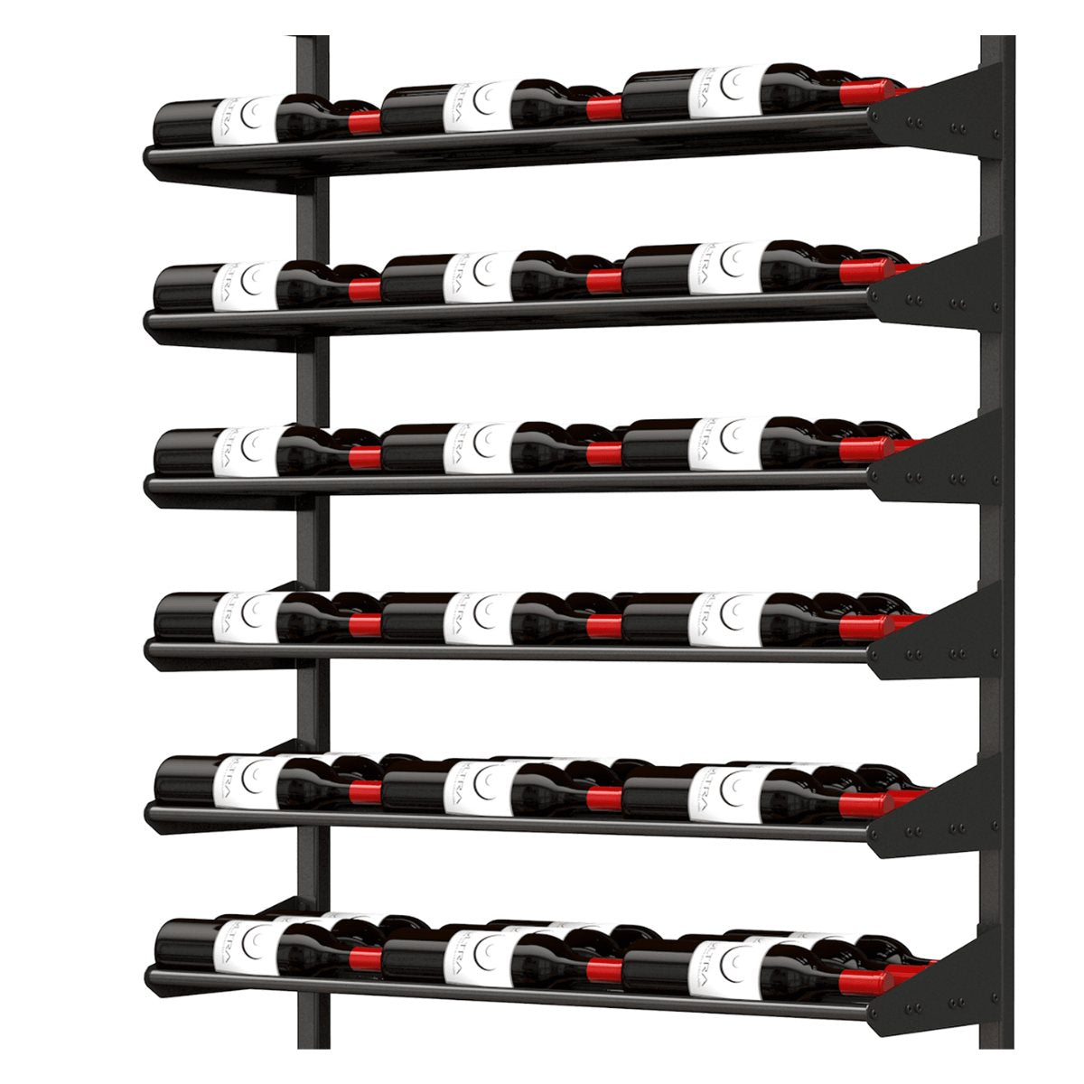 Ultra Showcase Series - Horizontal Row (6 - 9 Bottles) - Multi-tier wall-mounted wine rack with five shelves holding bottles horizontally