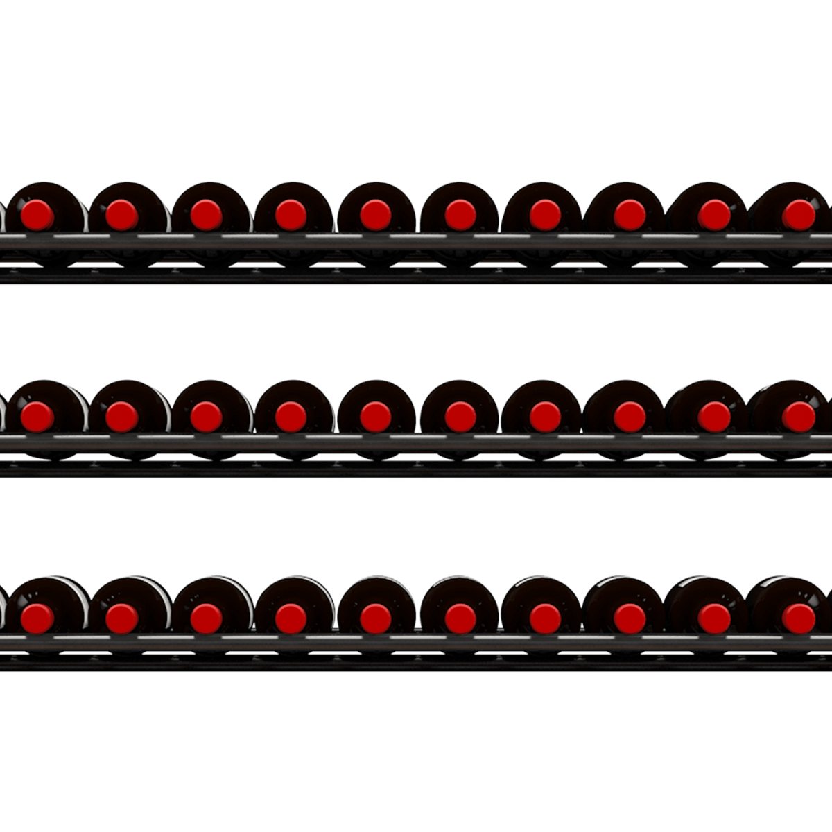 Ultra Showcase Standard Cork-Out Kit (121 Bottles) - Horizontal wine rack holding multiple bottles in a cork out display