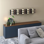 VintageView 1 Foot wall mounted wine rack mounted above a sideboard on an accent wall with modern wine bottle storage