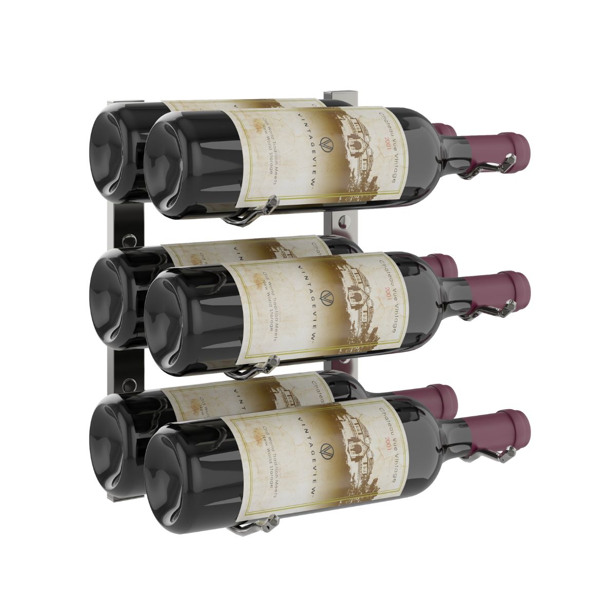 VintageView 1-Foot Wall-Mounted Wine Storage Rack Double Depth 6 Bottles Gunmetal Shown