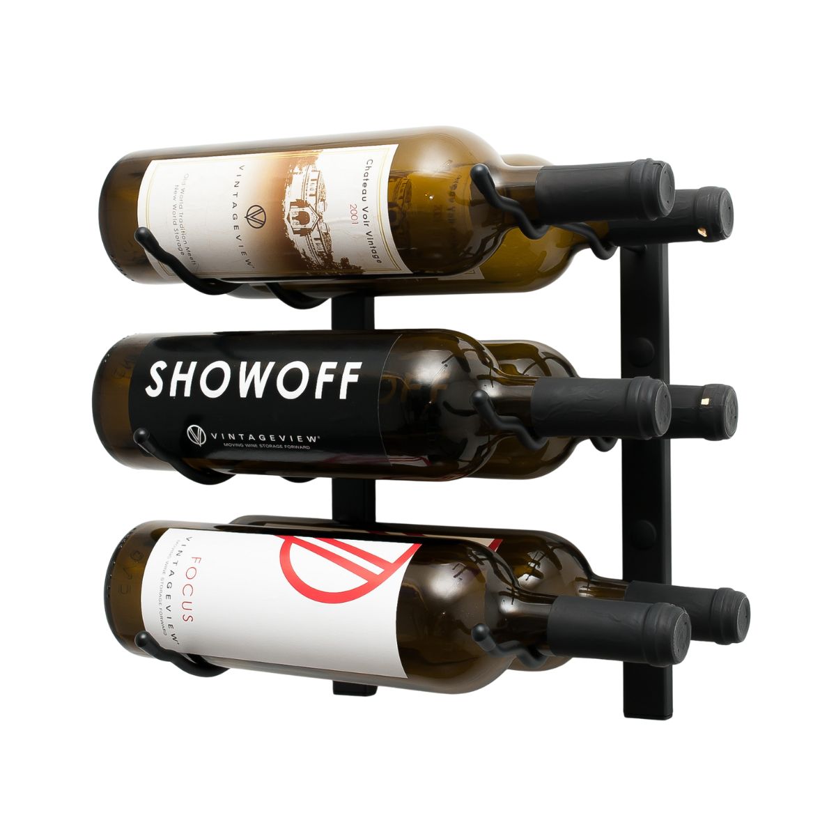 VintageView 1-Foot Wall-Mounted Wine Storage Rack Double Depth 6 Bottles Matte Black Shown