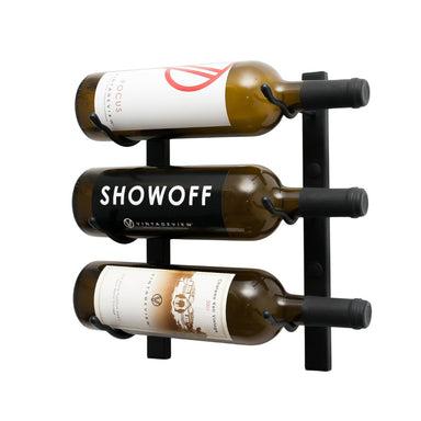 VintageView 1-Foot Wall-Mounted Wine Storage Rack Single Depth 3 Bottles Matte Black Shown