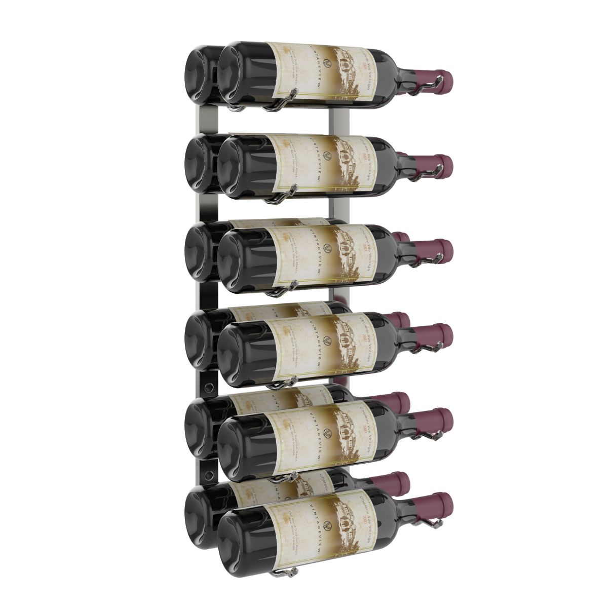VintageView 2-Foot Wall-Mounted Wine Storage Rack Double Depth 12 Bottles Gunmetal Shown