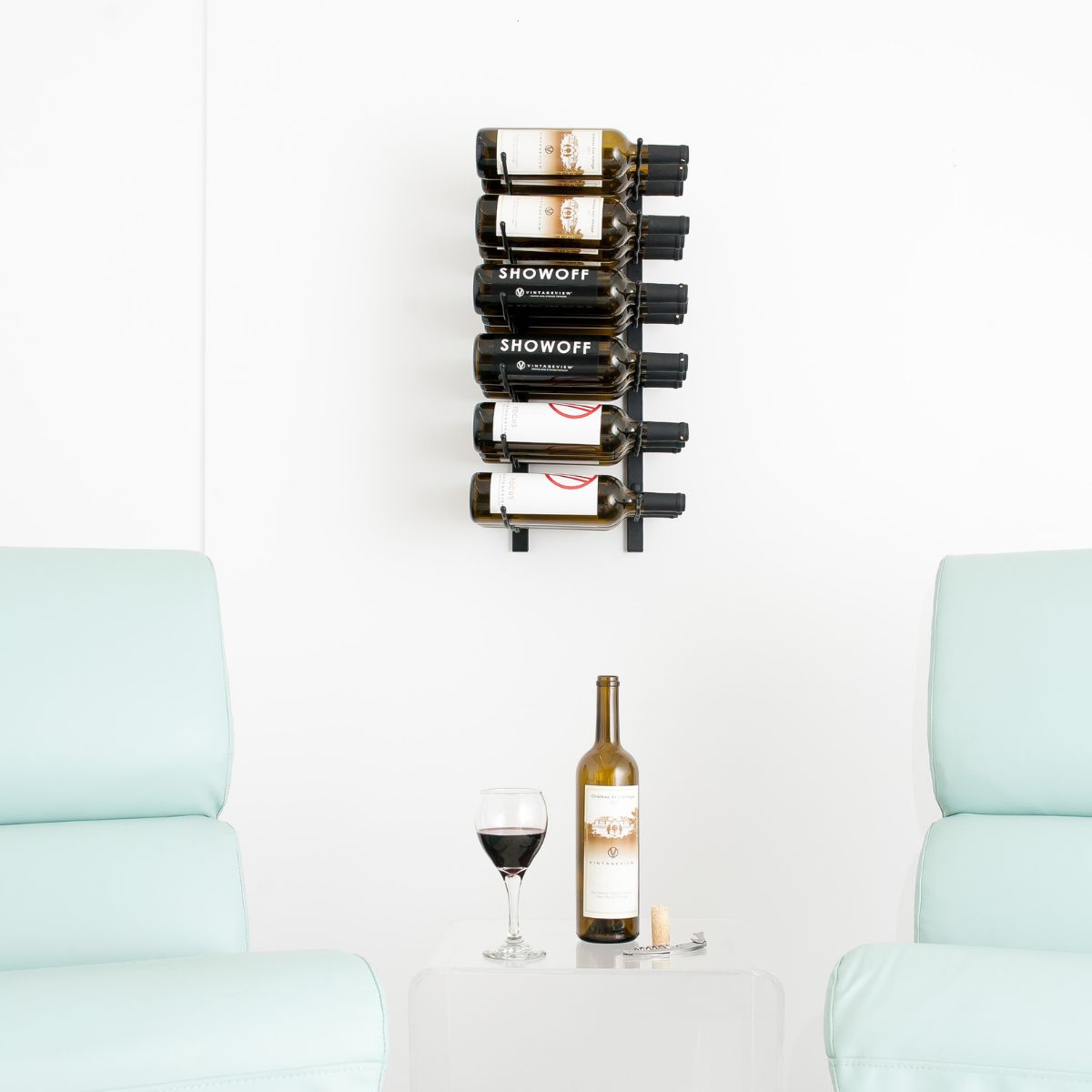 VintageView 2 Foot wall mounted wine storage rack displayed in a minimalist living space with compact horizontal bottle storage