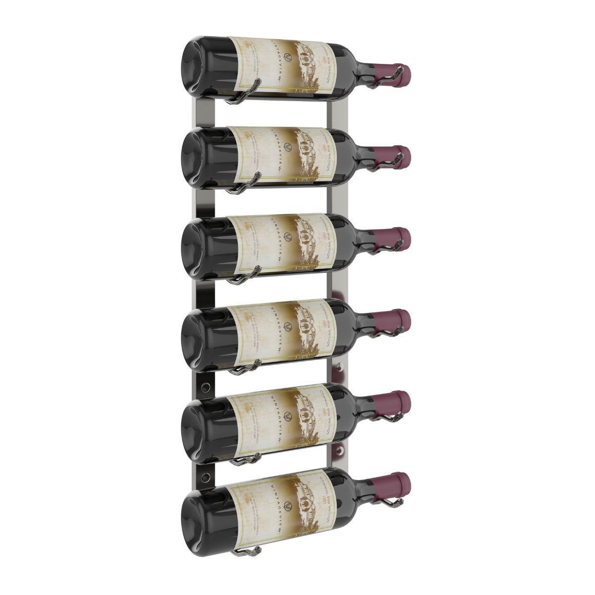 VintageView 2-Foot Wall-Mounted Wine Storage Rack Single Depth 6 Bottles Gunmetal Shown