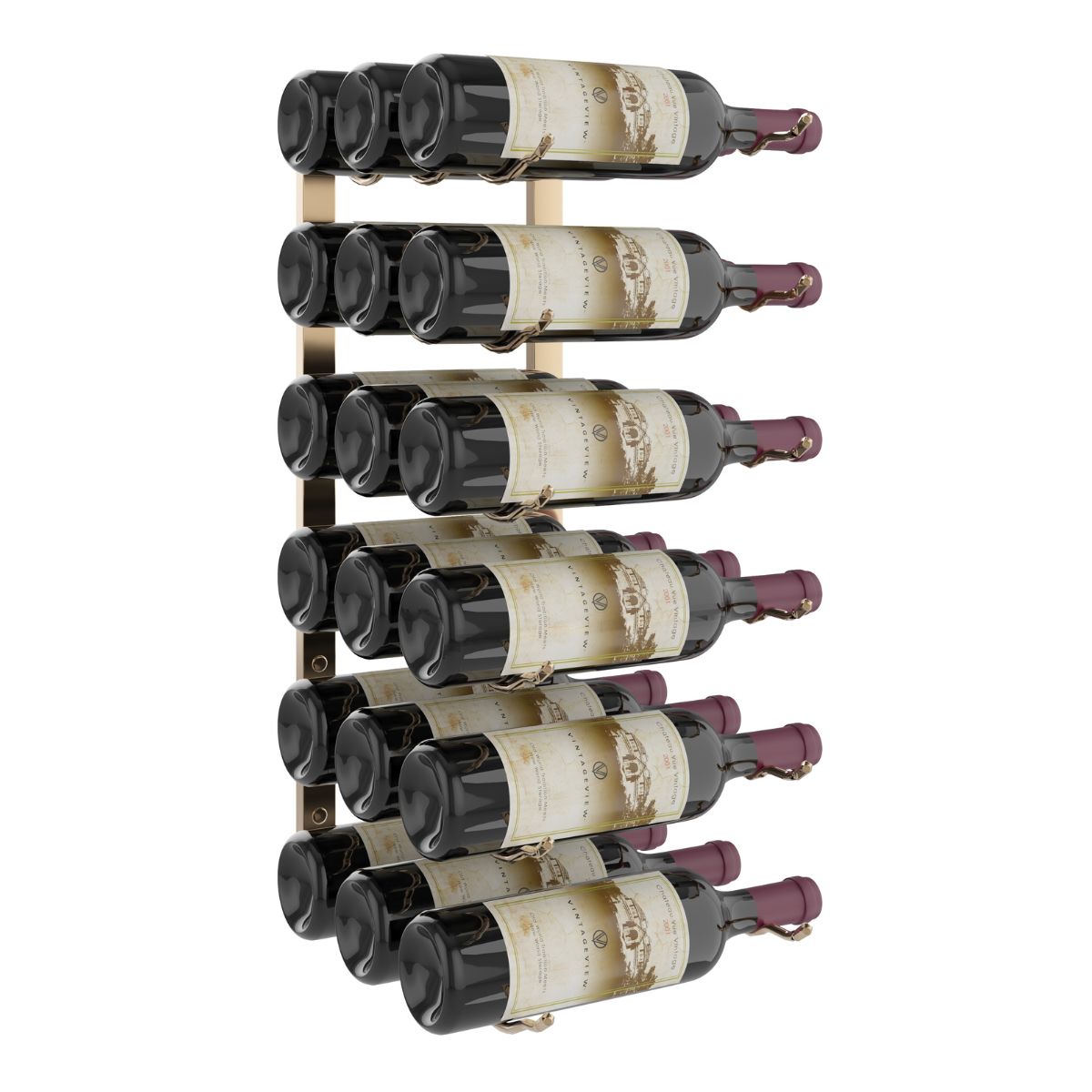 VintageView 2-Foot Wall-Mounted Wine Storage Rack Triple Depth 18 Bottles Golden Bronze Shown