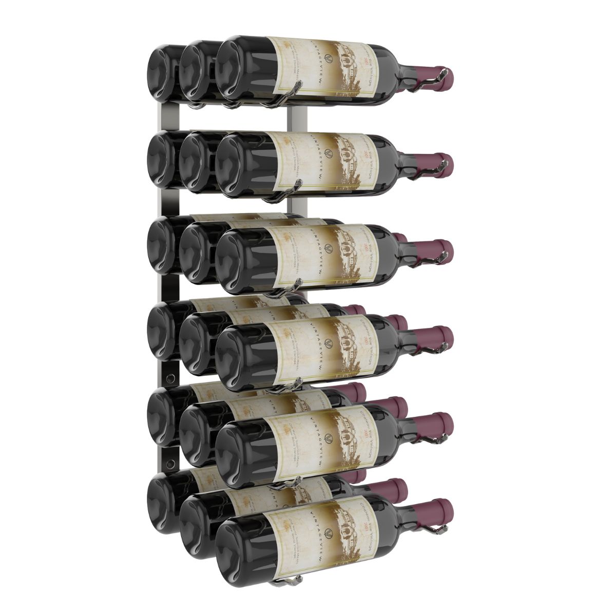 VintageView 2-Foot Wall-Mounted Wine Storage Rack Triple Depth 18 Bottles Gunmetal Shown