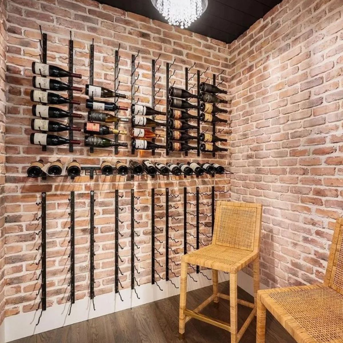 VintageView 3 Foot wall mounted wine storage rack installed on exposed brick walls in a cellar style corner display