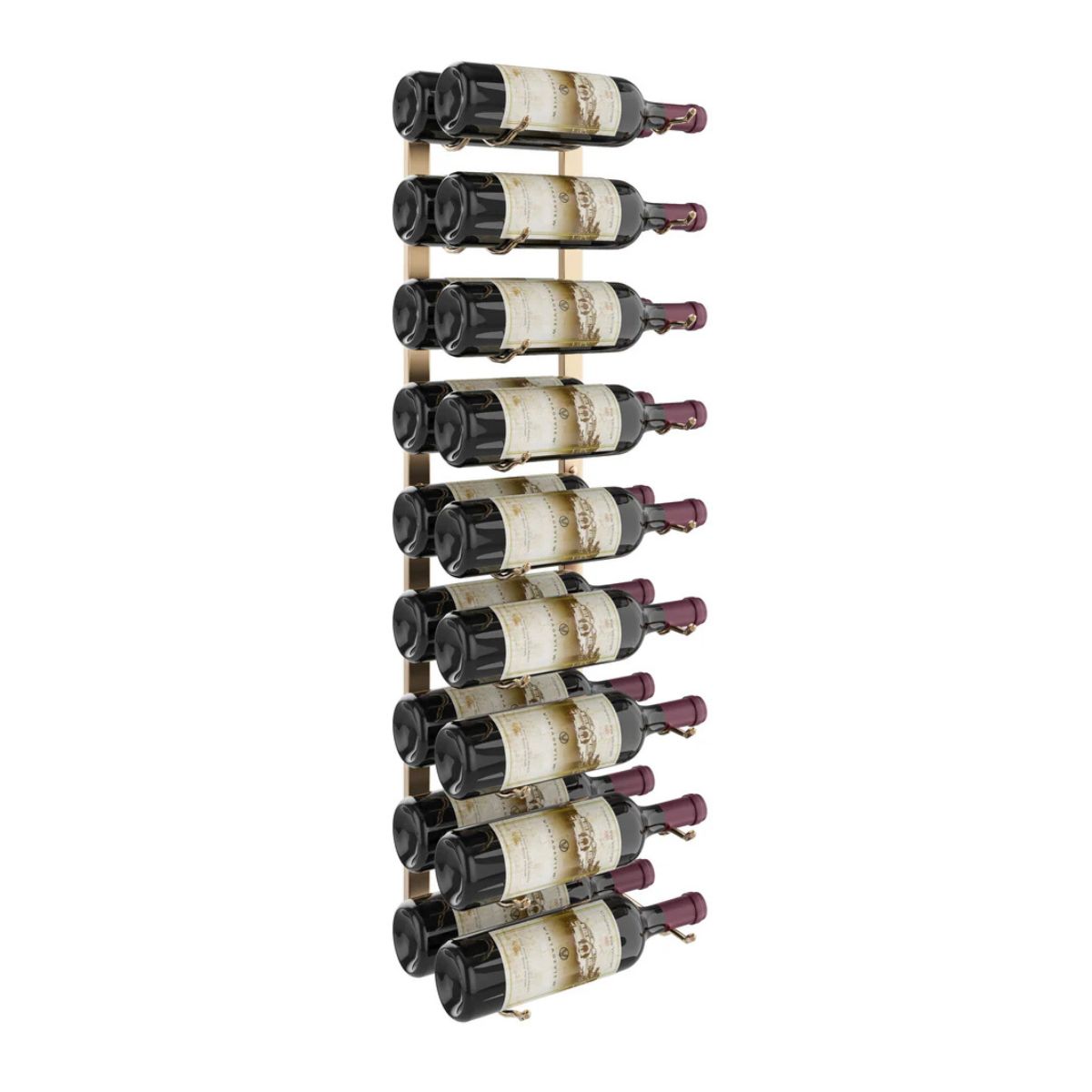 VintageView 3-Foot Wall-Mounted Wine Storage Rack Double Depth 18 Bottles Golden Bronze Shown