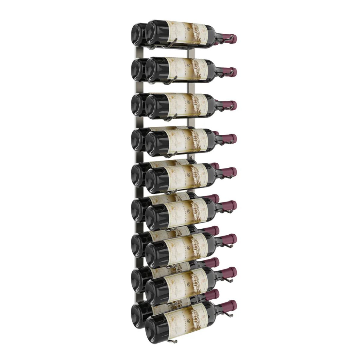 VintageView 3-Foot Wall-Mounted Wine Storage Rack Double Depth 18 Bottles Gunmetal Shown
