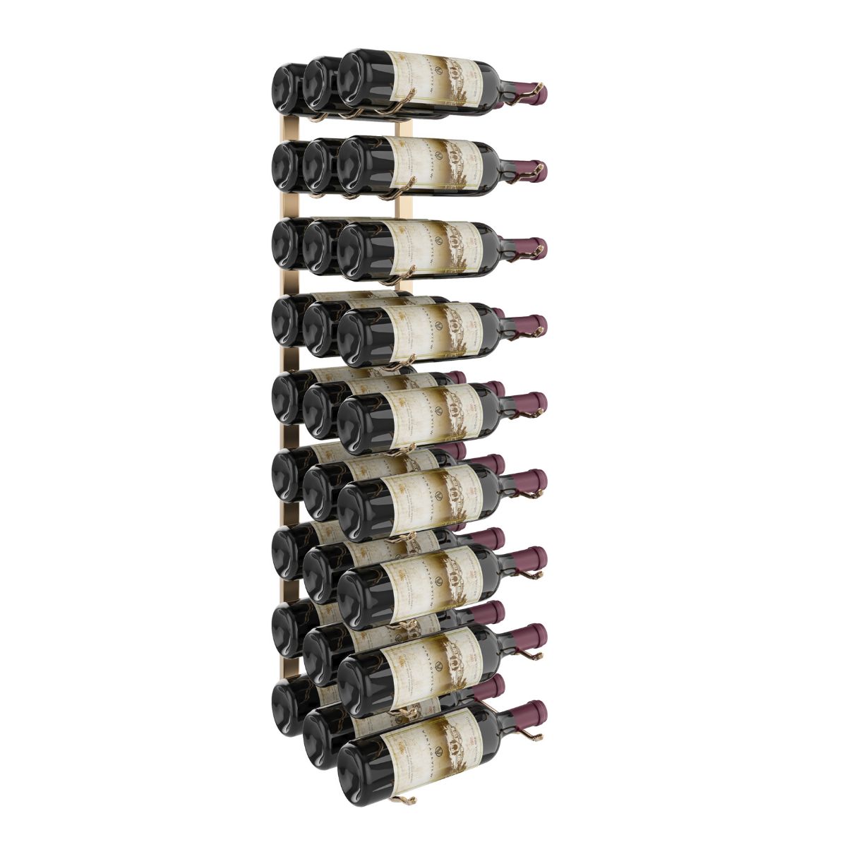 VintageView 3-Foot Wall-Mounted Wine Storage Rack Triple Depth 27 Bottles Golden Bronze Shown