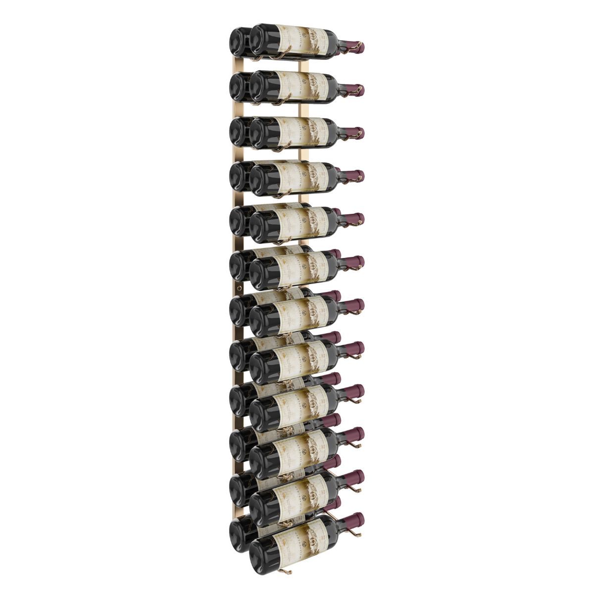 VintageView 4-Foot Wall-Mounted Wine Storage Rack Double Depth 24 Bottles Golden Bronze Shown