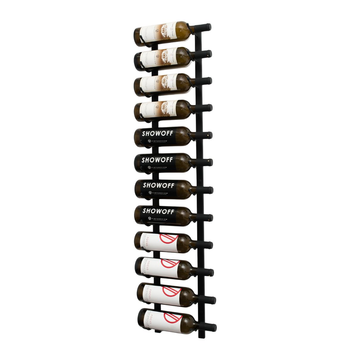 VintageView 4-Foot Wall-Mounted Wine Storage Rack Single Depth 12 Bottles Matte Black Shown