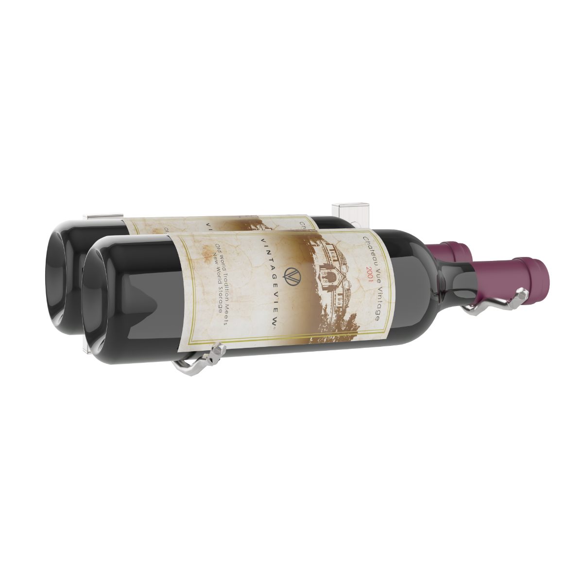 VintageView 4" Wall-Mounted Metal Wine Rack 2 Bottles Double Deep Brushed Nickel Shown