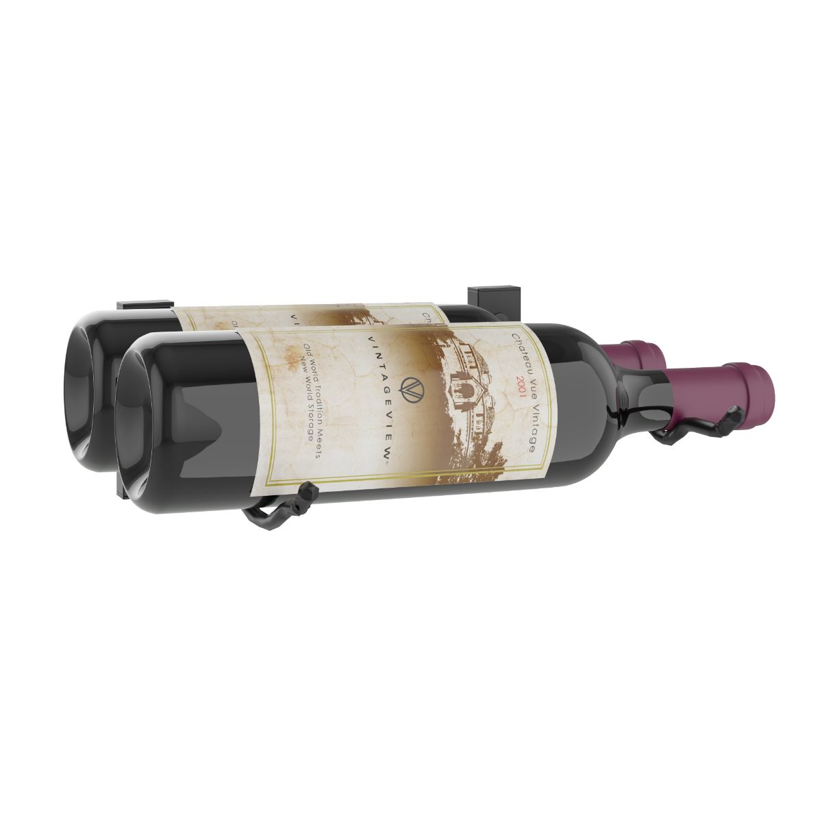 VintageView 4" Wall-Mounted Metal Wine Rack 2 Bottles Double Deep Matte Black Shown