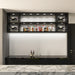 VintageView 4 inch wall mounted metal wine rack integrated into modern back bar shelving with accent lighting