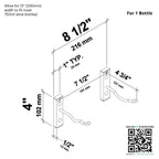 VintageView 4" Wall-Mounted Metal Wine Rack Single Deep 1 Bottle Dimensions Diagram Shown