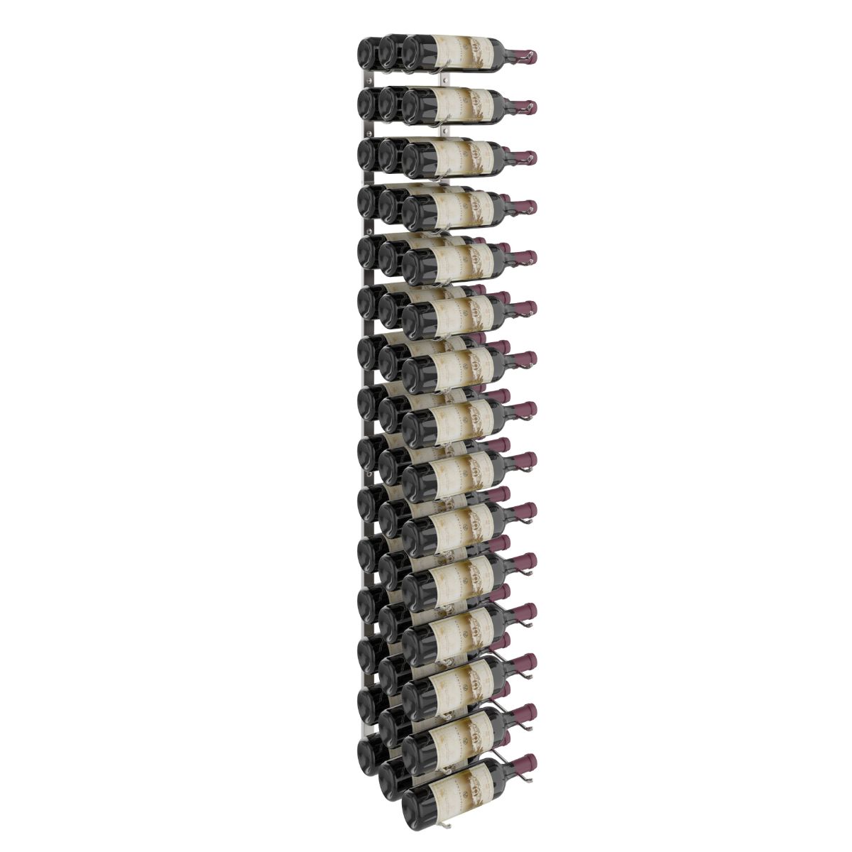 VintageView 5-Foot Wall-Mounted Wine Storage Rack Triple Depth 45 Bottles Brushed Nickel Shown