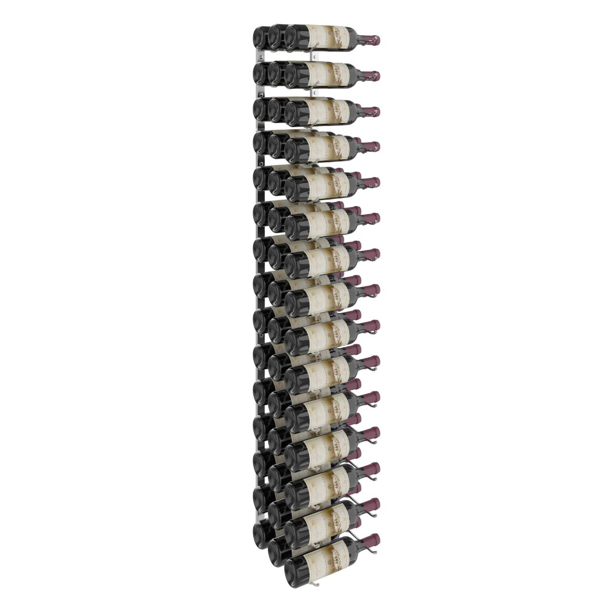 VintageView 5-Foot Wall-Mounted Wine Storage Rack Triple Depth 45 Bottles Chrome Luxe Shown