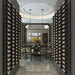 VintageView 6 Foot wall mounted wine storage rack used as a feature wall in a luxury dining room with symmetrical label forward bottle storage